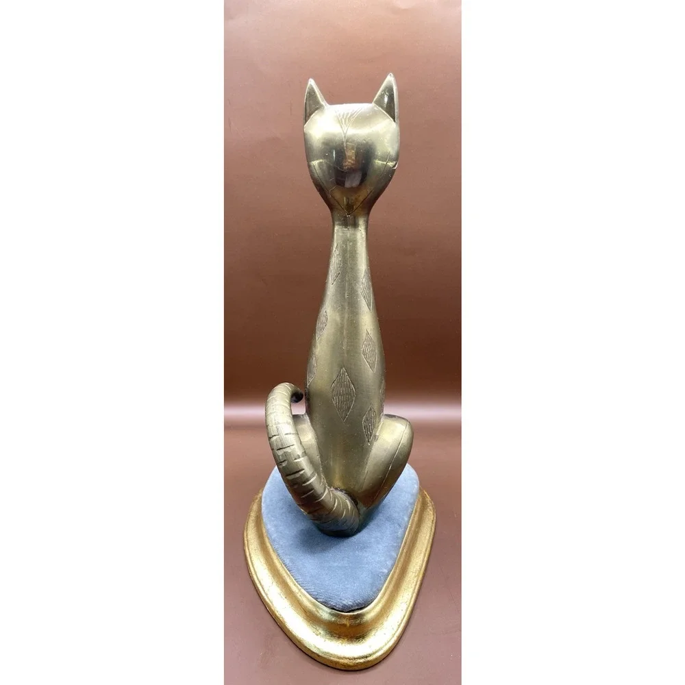 Vintage Solid Brass Long Neck Sitting Cat Figurine 9.5